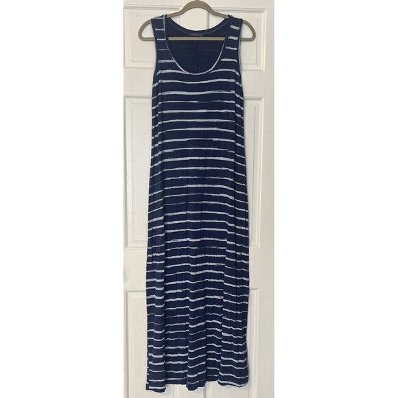 Fresh Produce Maxi Dress Large Tank Blue Striped USA Beach Casual Stretch - Picture 1 of 7